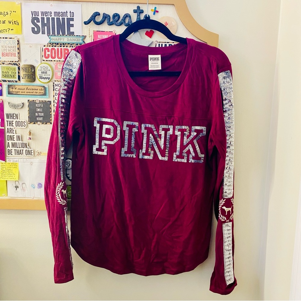 PINK Victoria’s Secret BLING Sequin Long Sleeve Shirt, Size: S - Picture 1 of 2